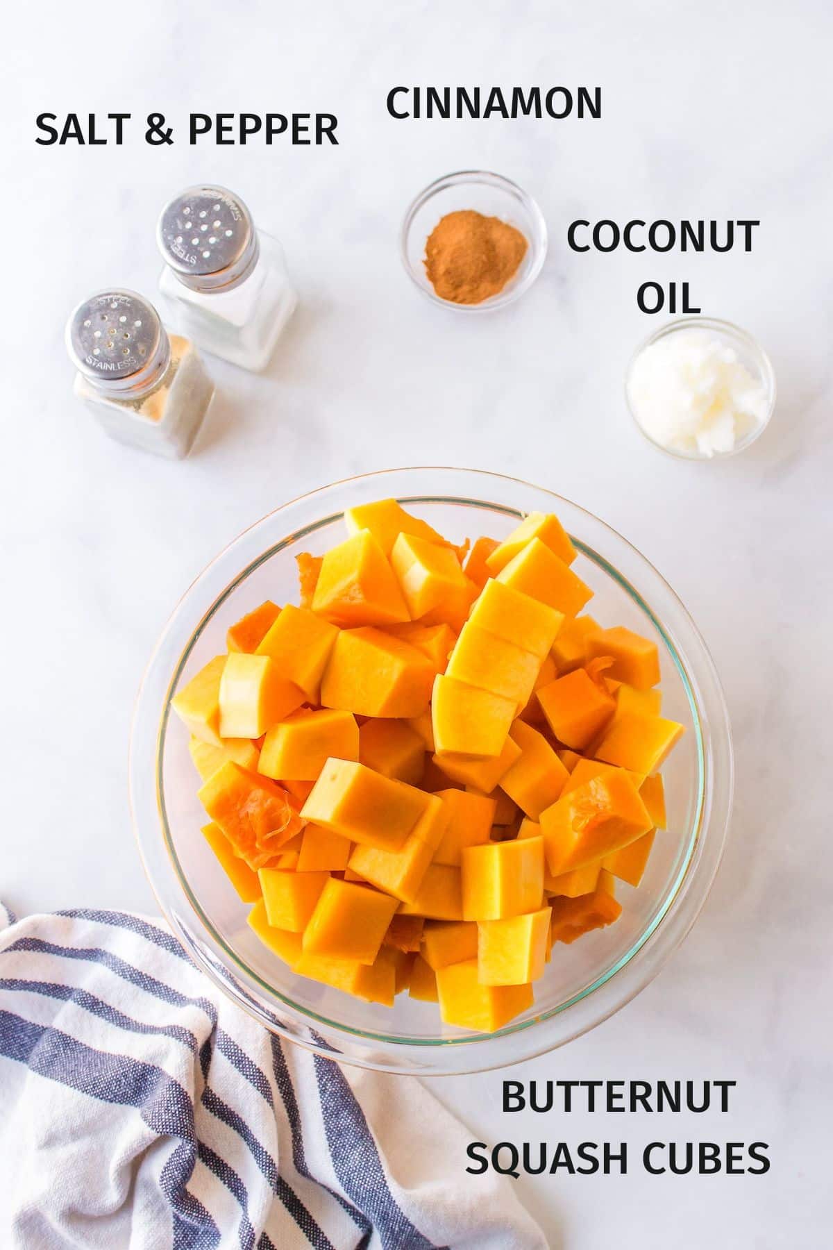 ingredients for air fryer butternut squash cubes.