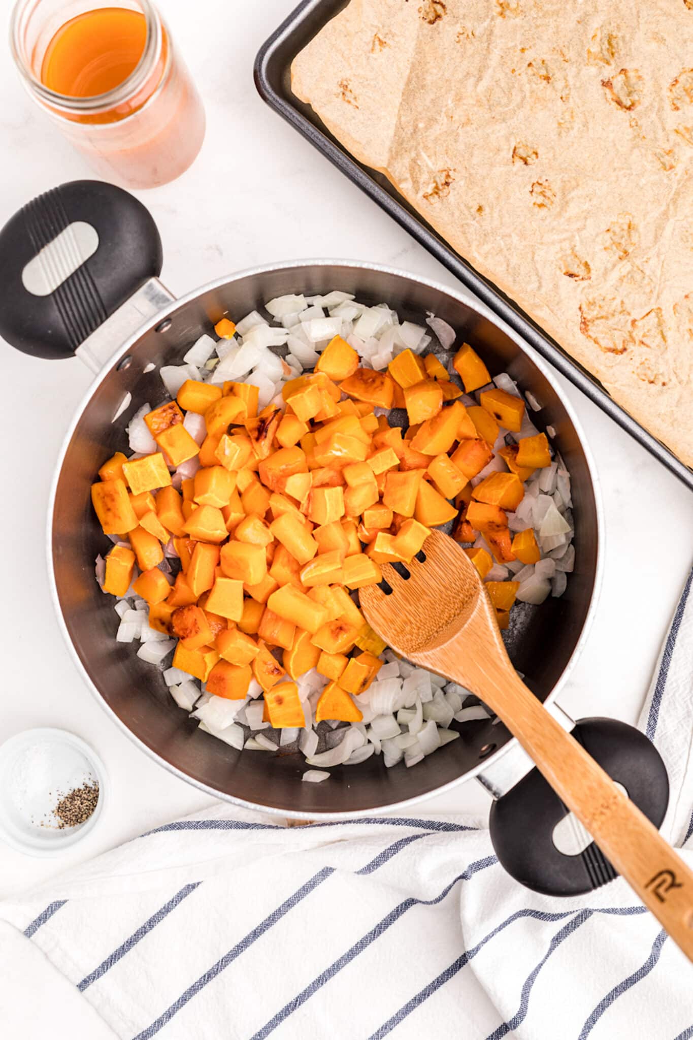 cooked squash and onion.