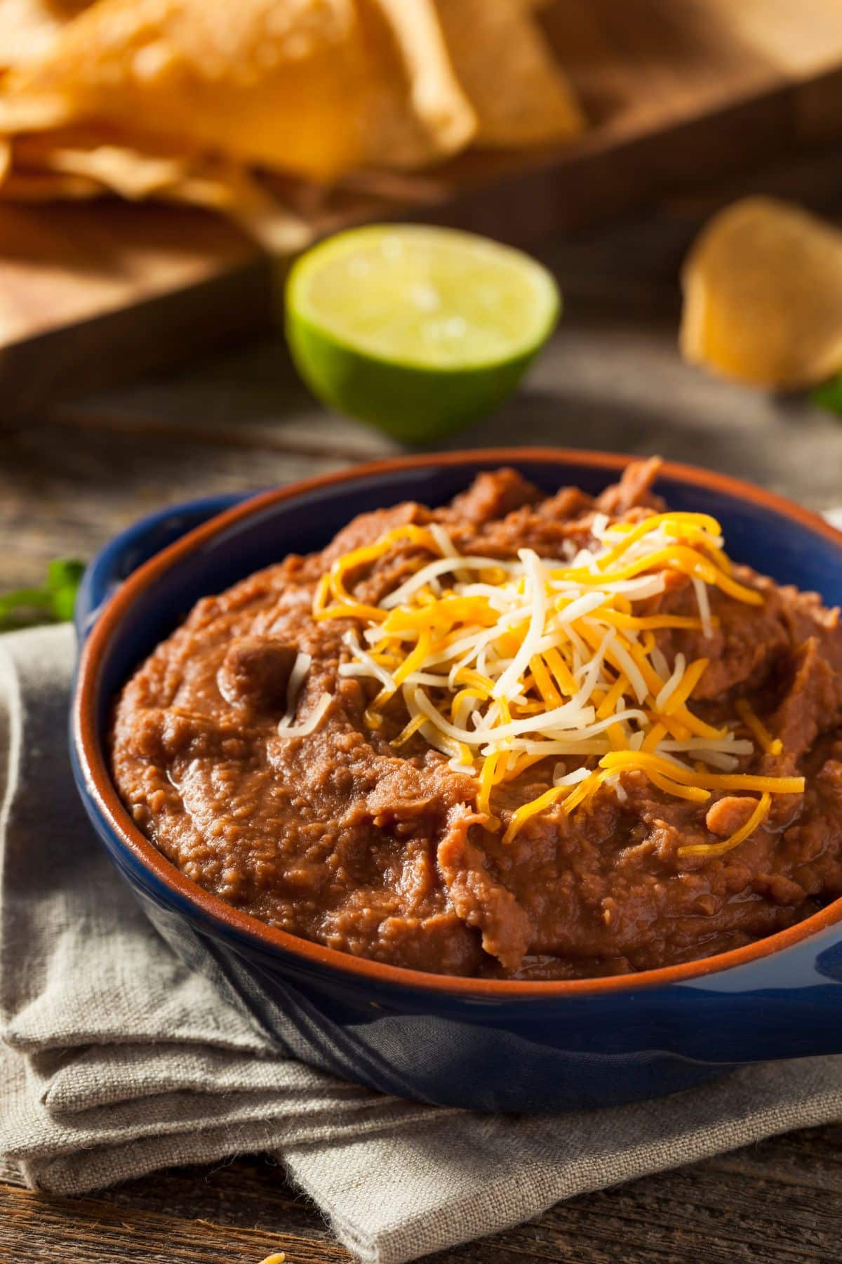 refried beans in bowl.