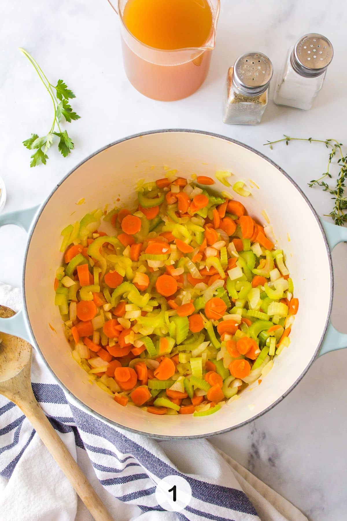 cooking veggies in pot.