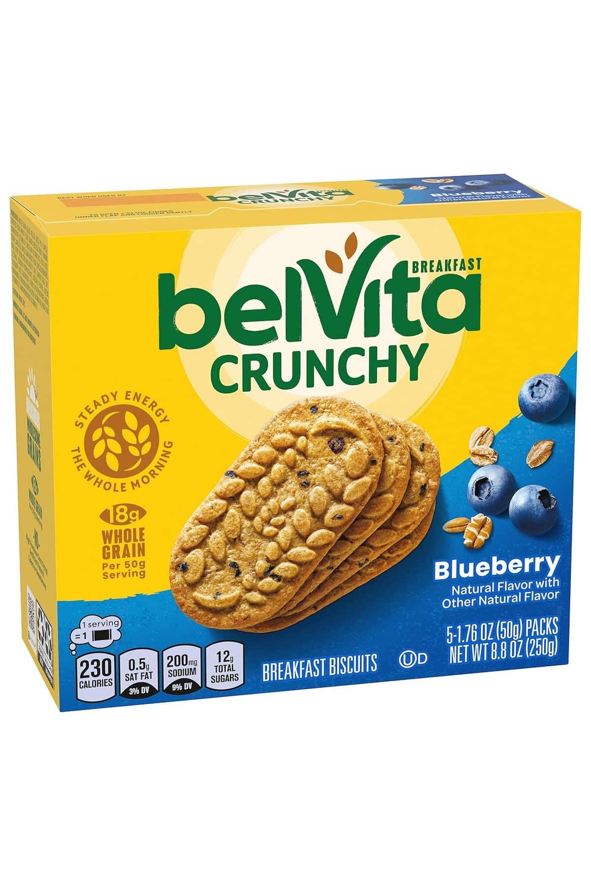 a box of BelVita blueberry crackers.