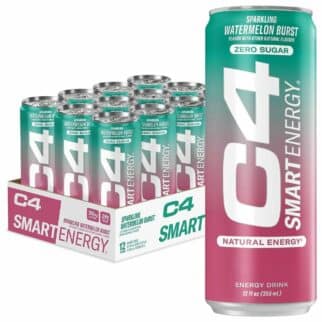 a can of C4 energy drink beside a box of cans.
