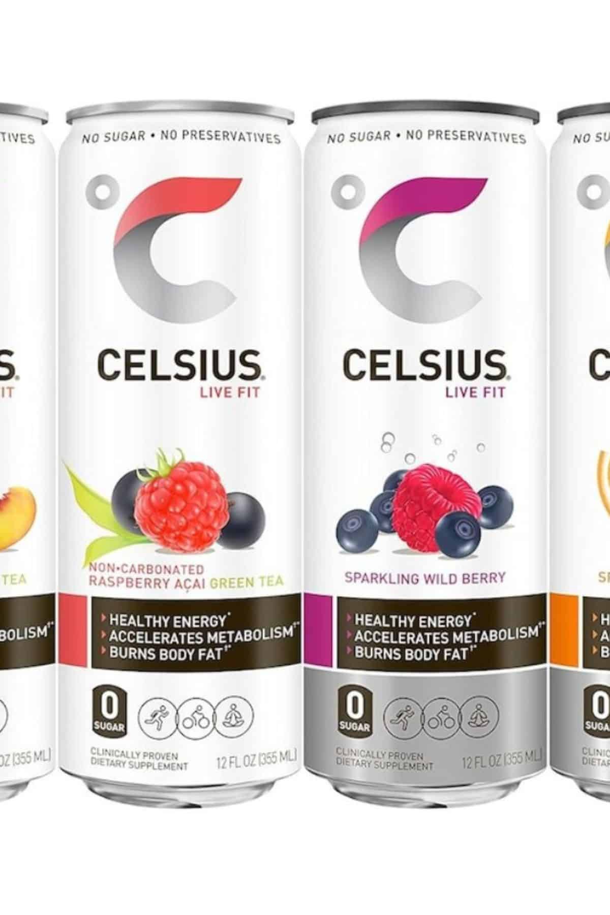 two cans of Celsius energy drink.