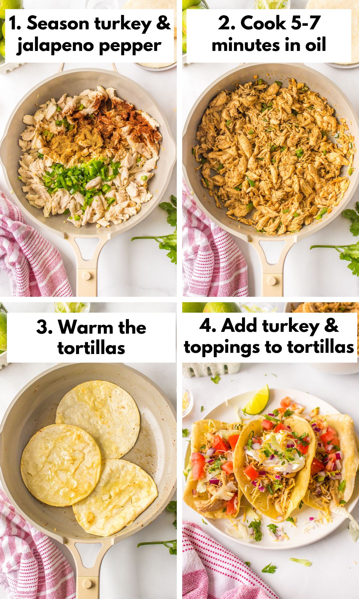 process for cooking leftover turkey tacos.