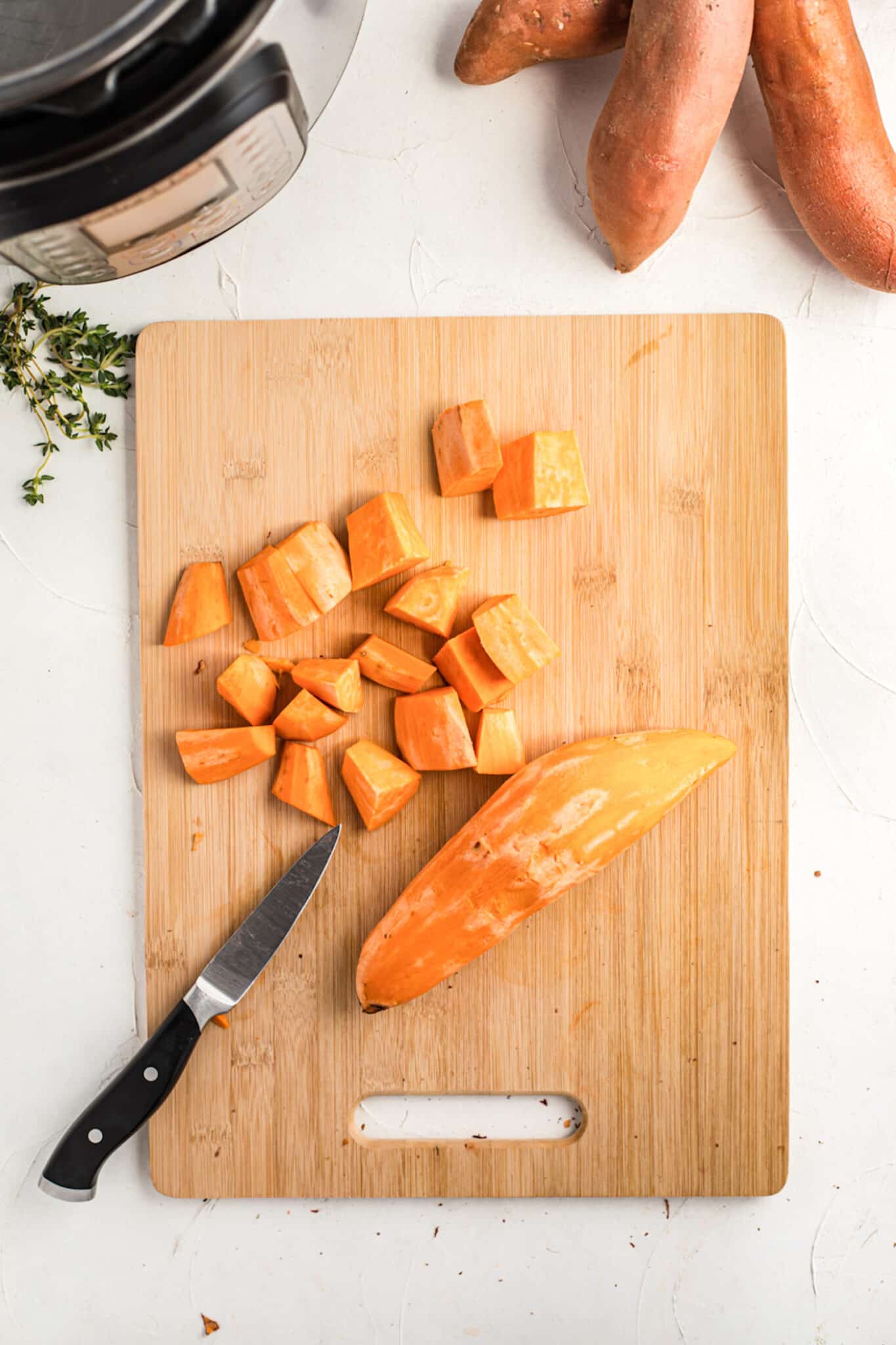 peeled and chopped sweet potatoes.