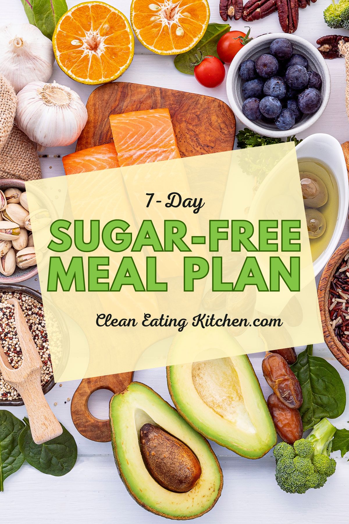free 7-day sugar free meal plan graphic.