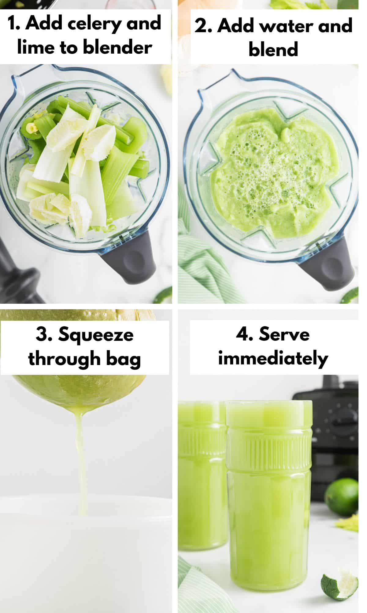 how to make celery juice in a blender collage.