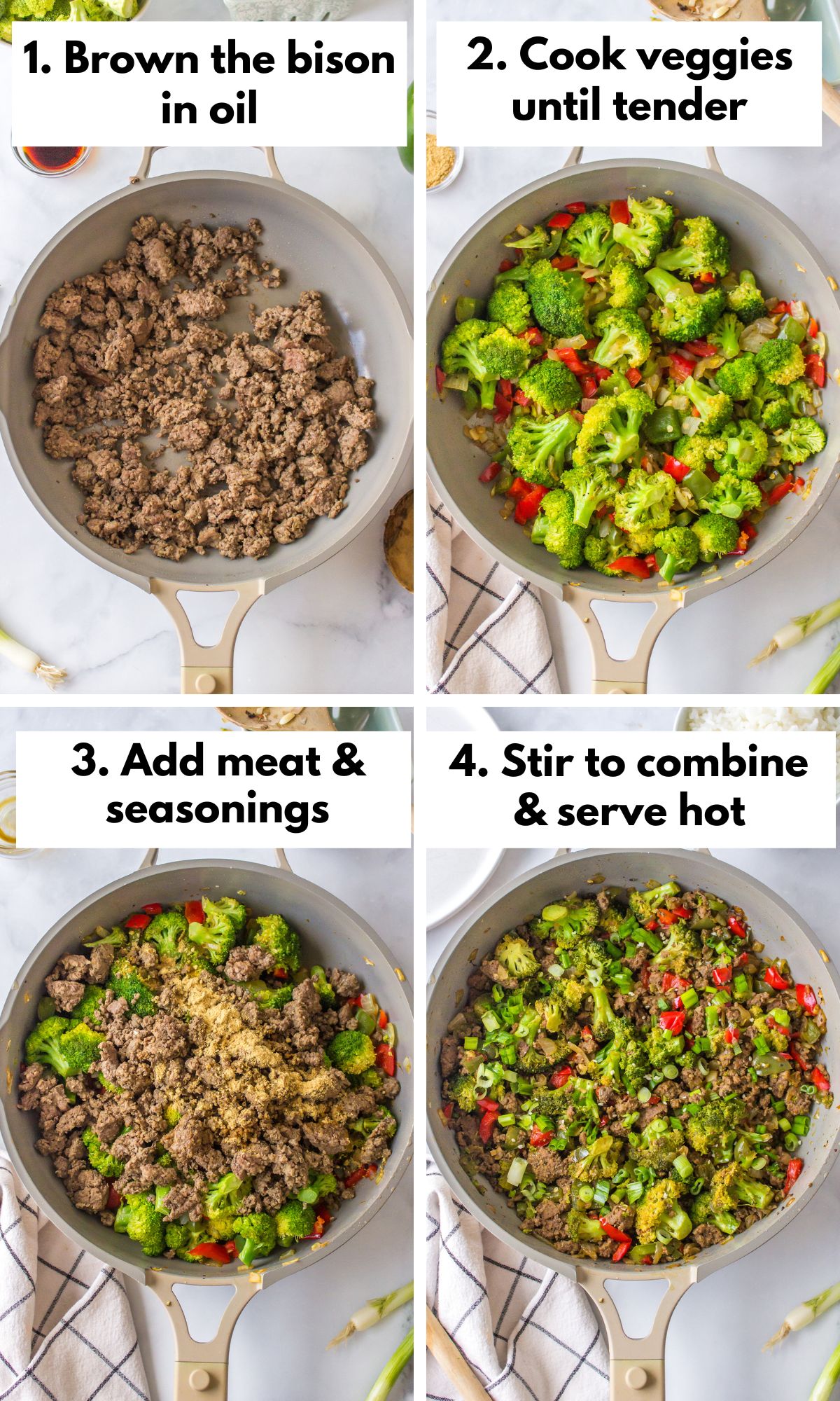 the process for cooking bison stir-fry.