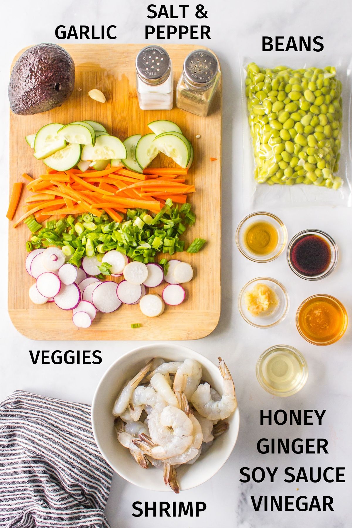 ingredients needed for shrimp poke bowls.