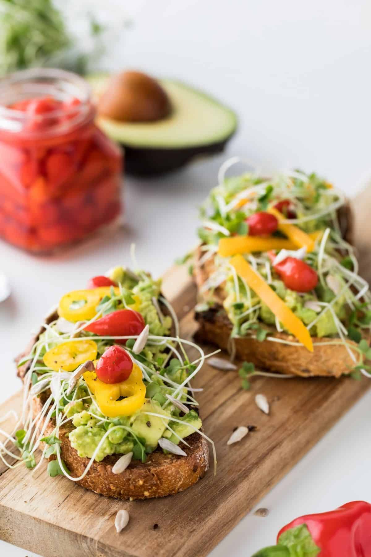 avocado toast with broccoli sprouts.