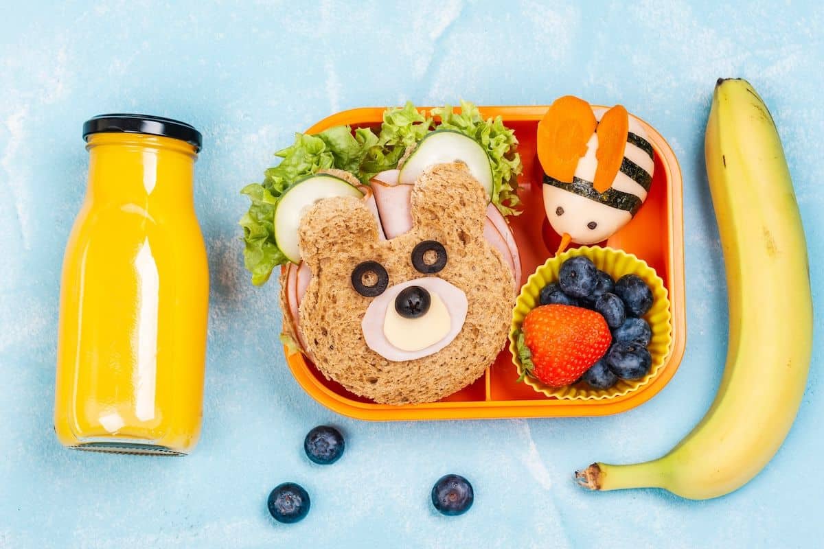 cute lunchbox with fun healthy food for a child.