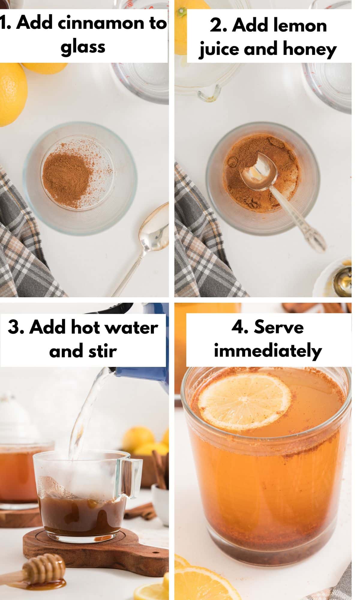 how to make lemon water with cinnamon process collage.