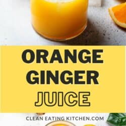 glasses of orange ginger juice with ice.