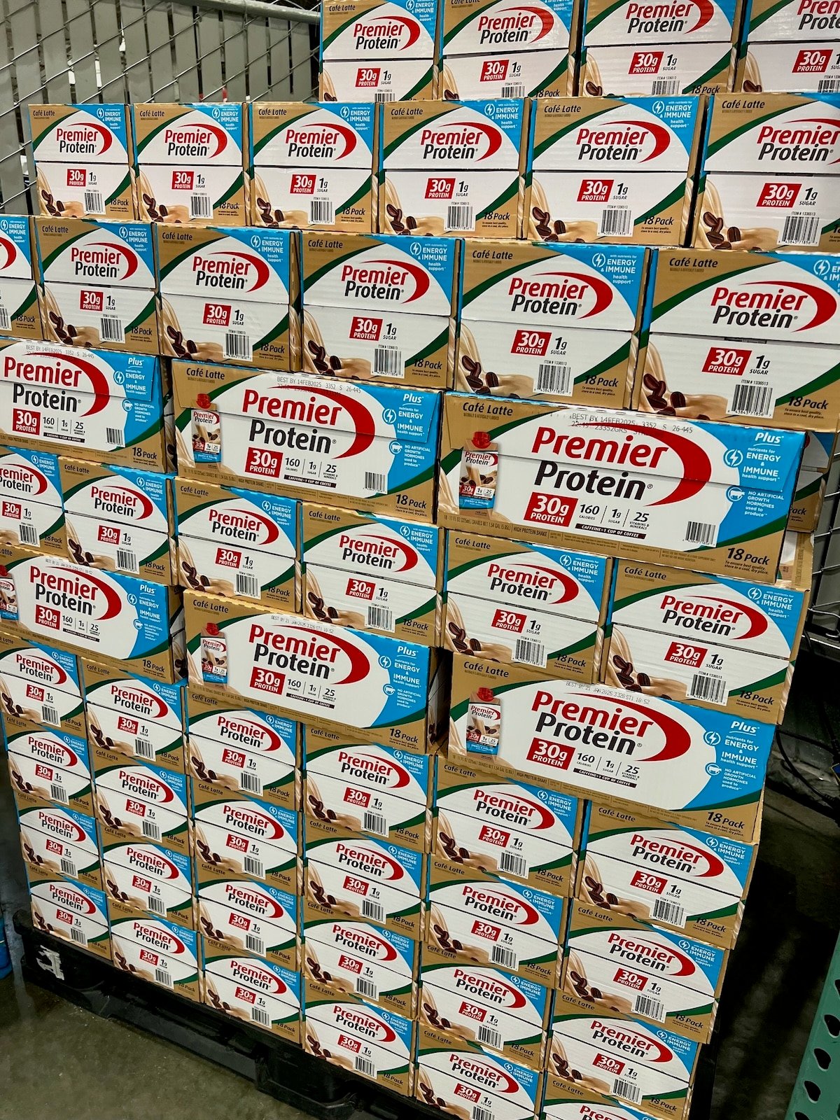 Premier Protein boxes at Costco.