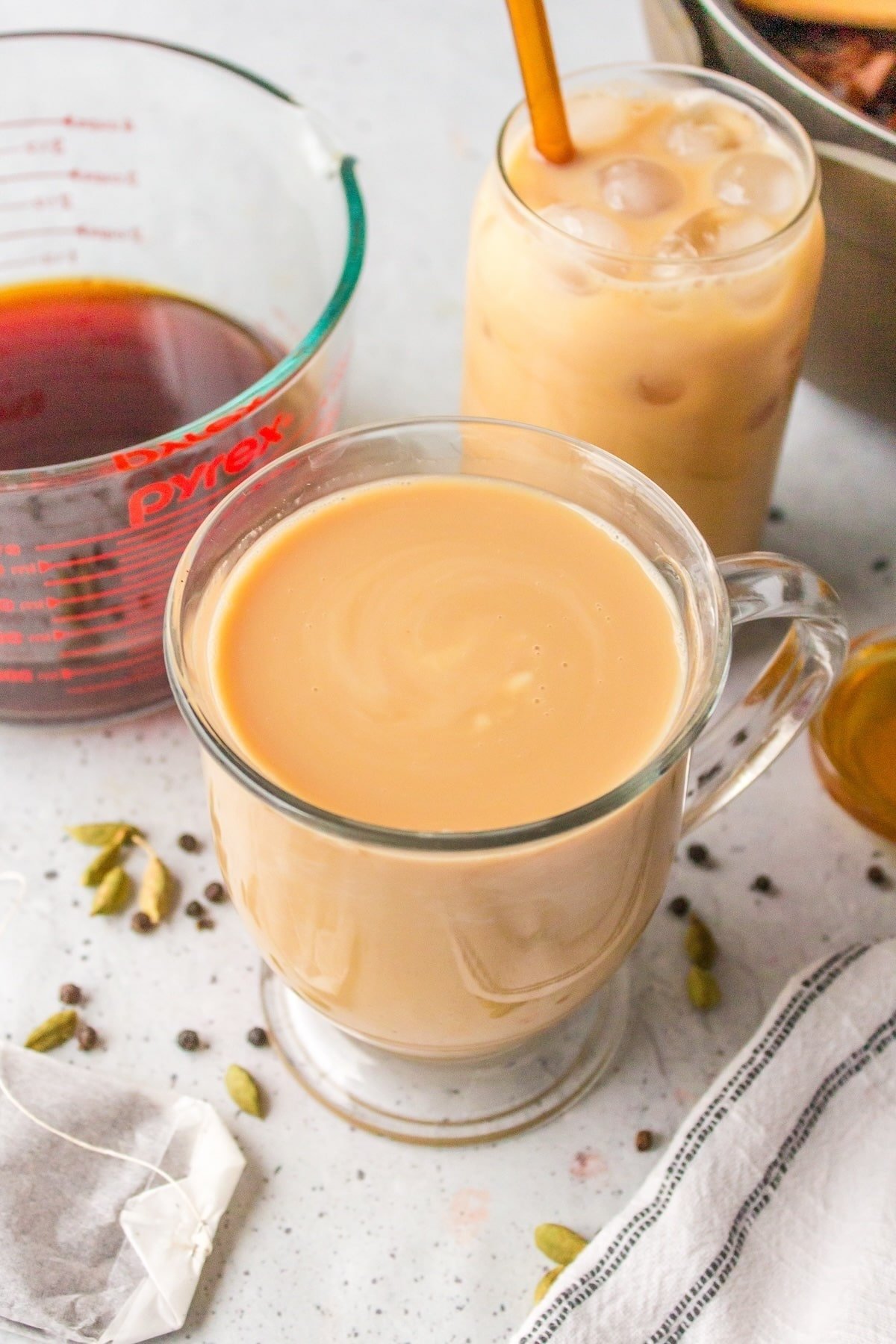 chai tea in a glass.