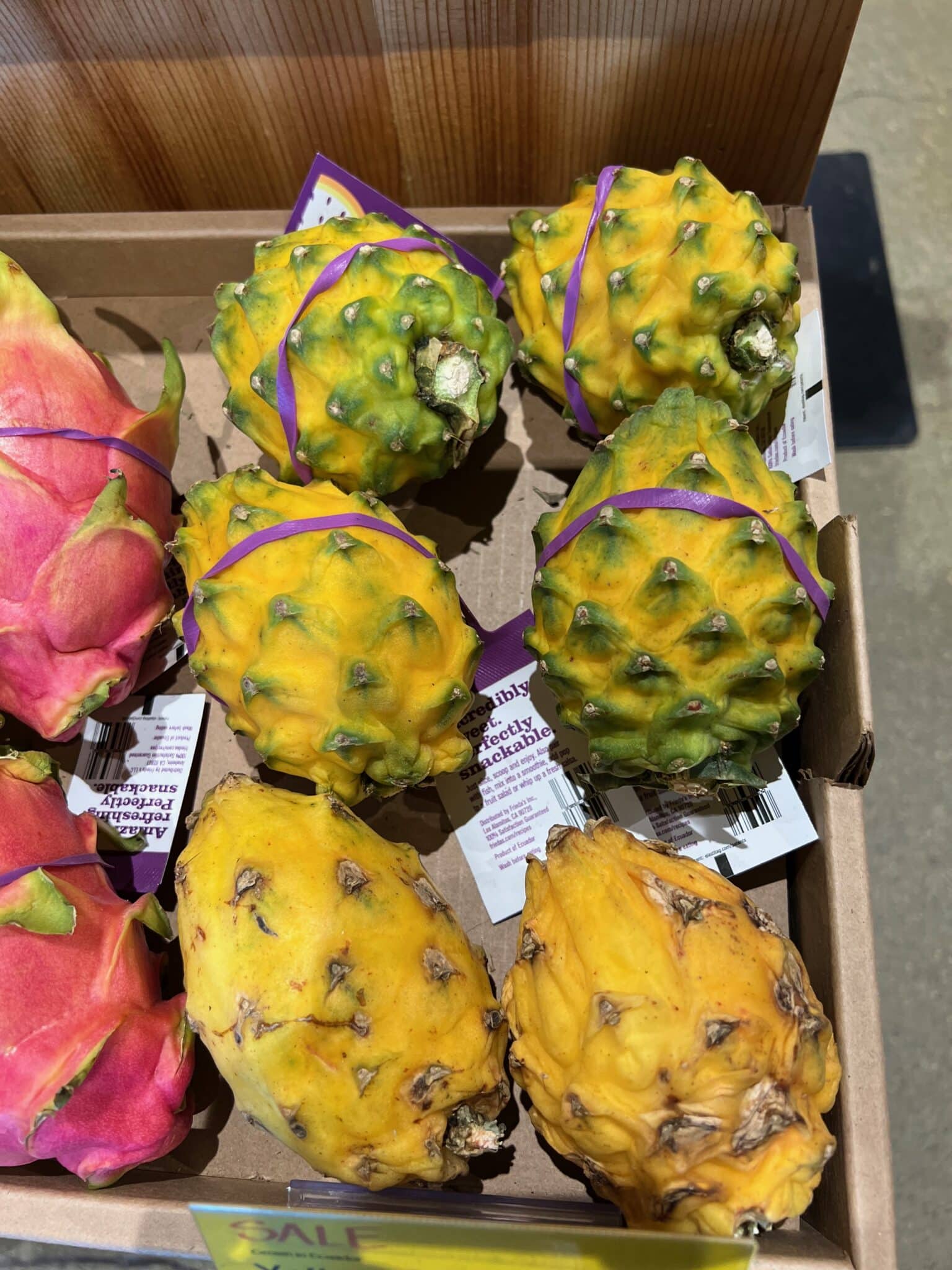 yellow dragon fruit for sale in market.
