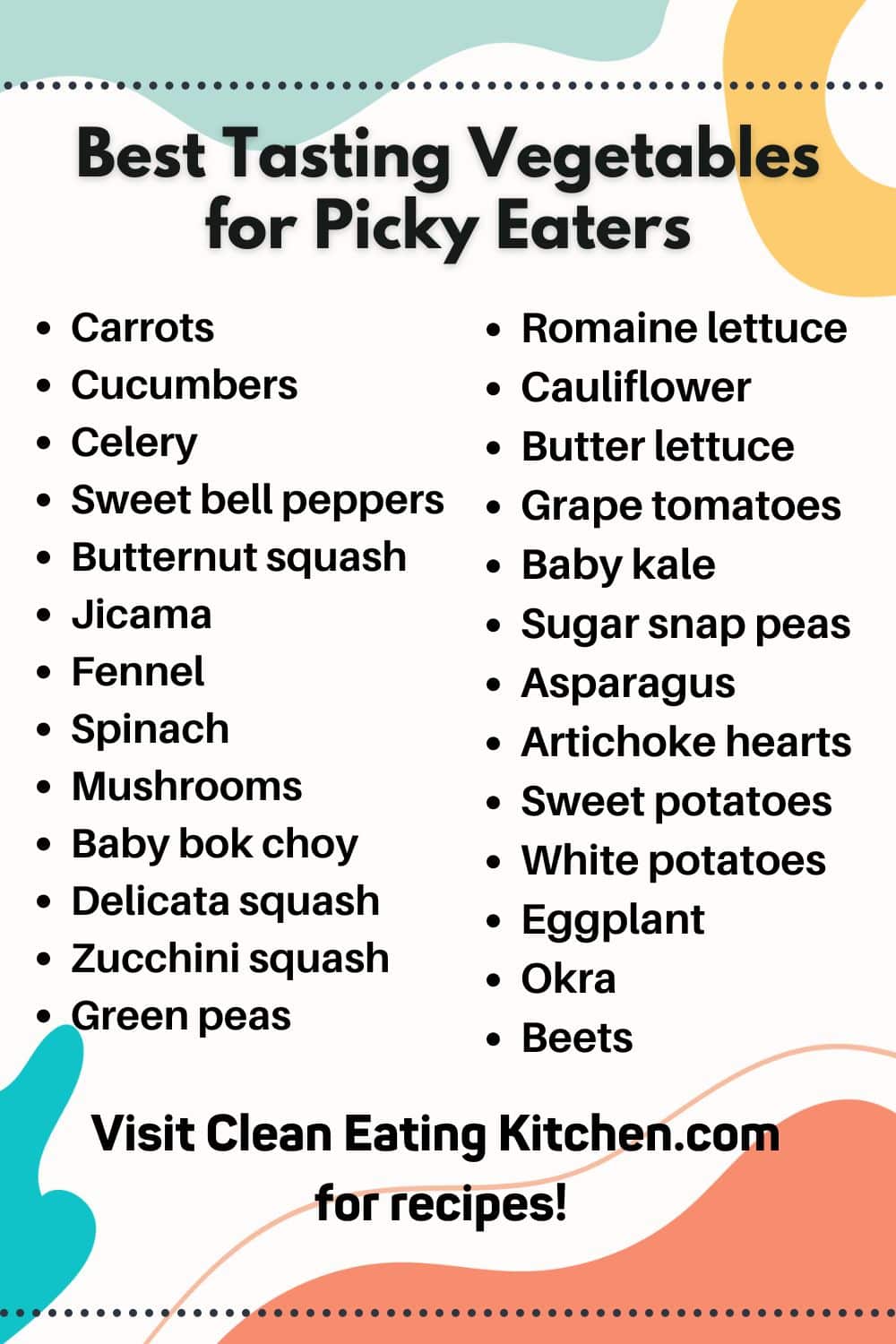 Best Tasting Vegetables for Kids and Picky Eaters infographic.