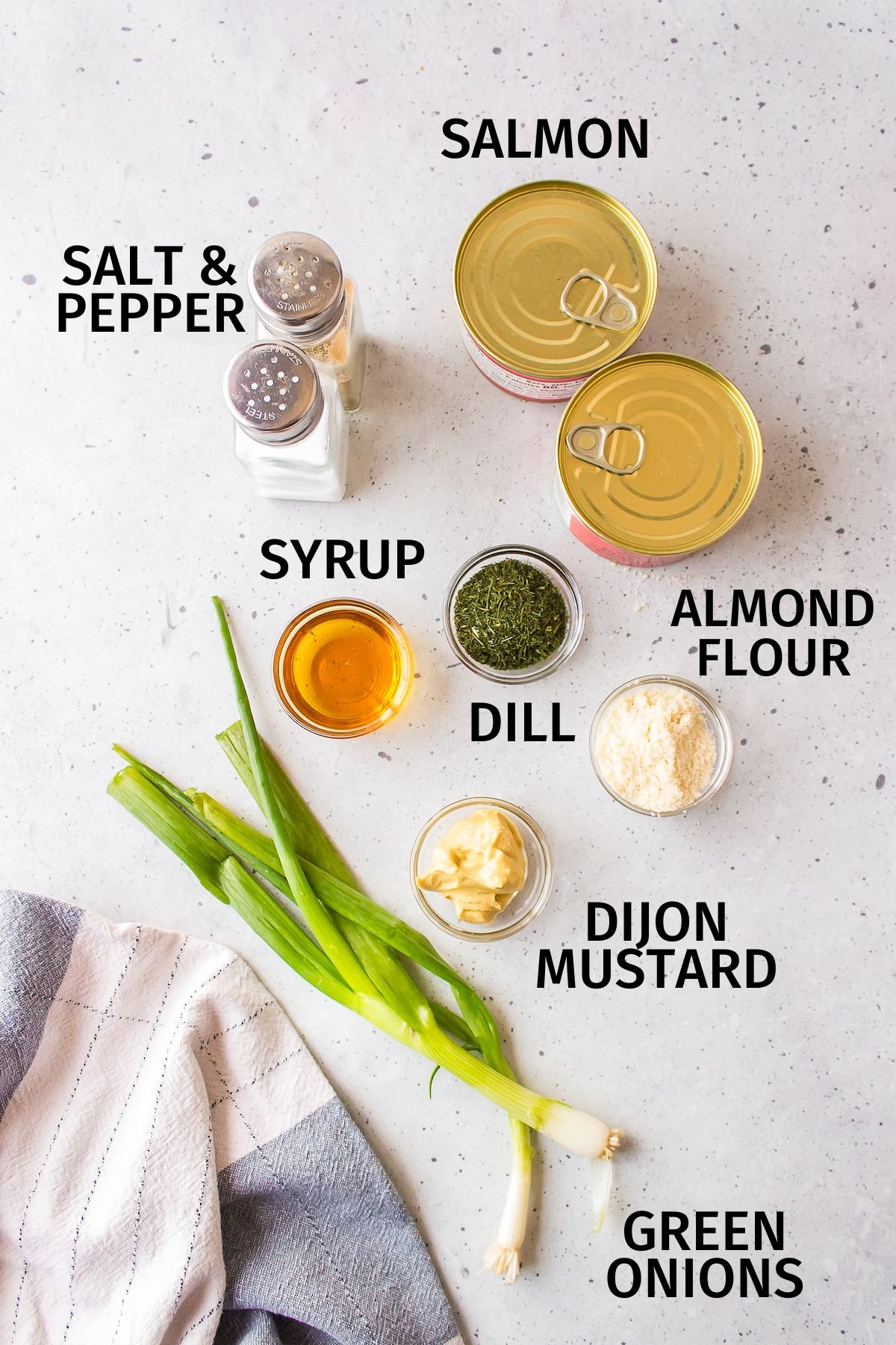 ingredients needed for gluten-free salmon cakes.