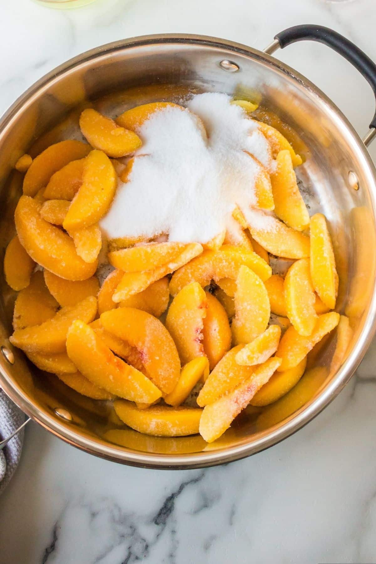 making filling for peach cobbler step one.