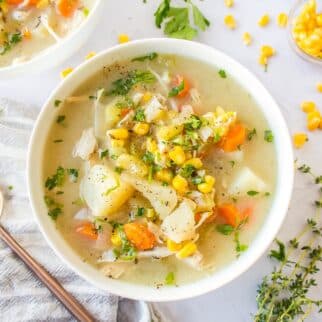 Slow cooker Chicken and Corn Soup.