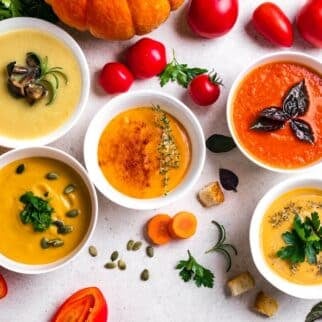 colorful soups on tabletop.