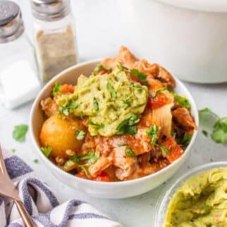 slow cooker chicken and potatoes with guacamole.