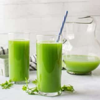 cilantro juice with straw.
