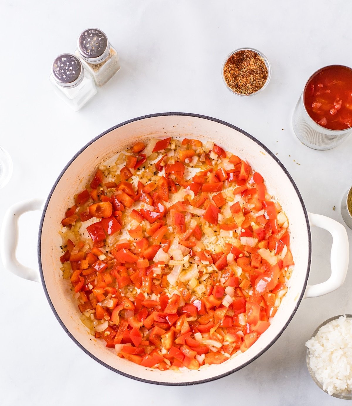 Unstuffed Pepper Skillet process step one.