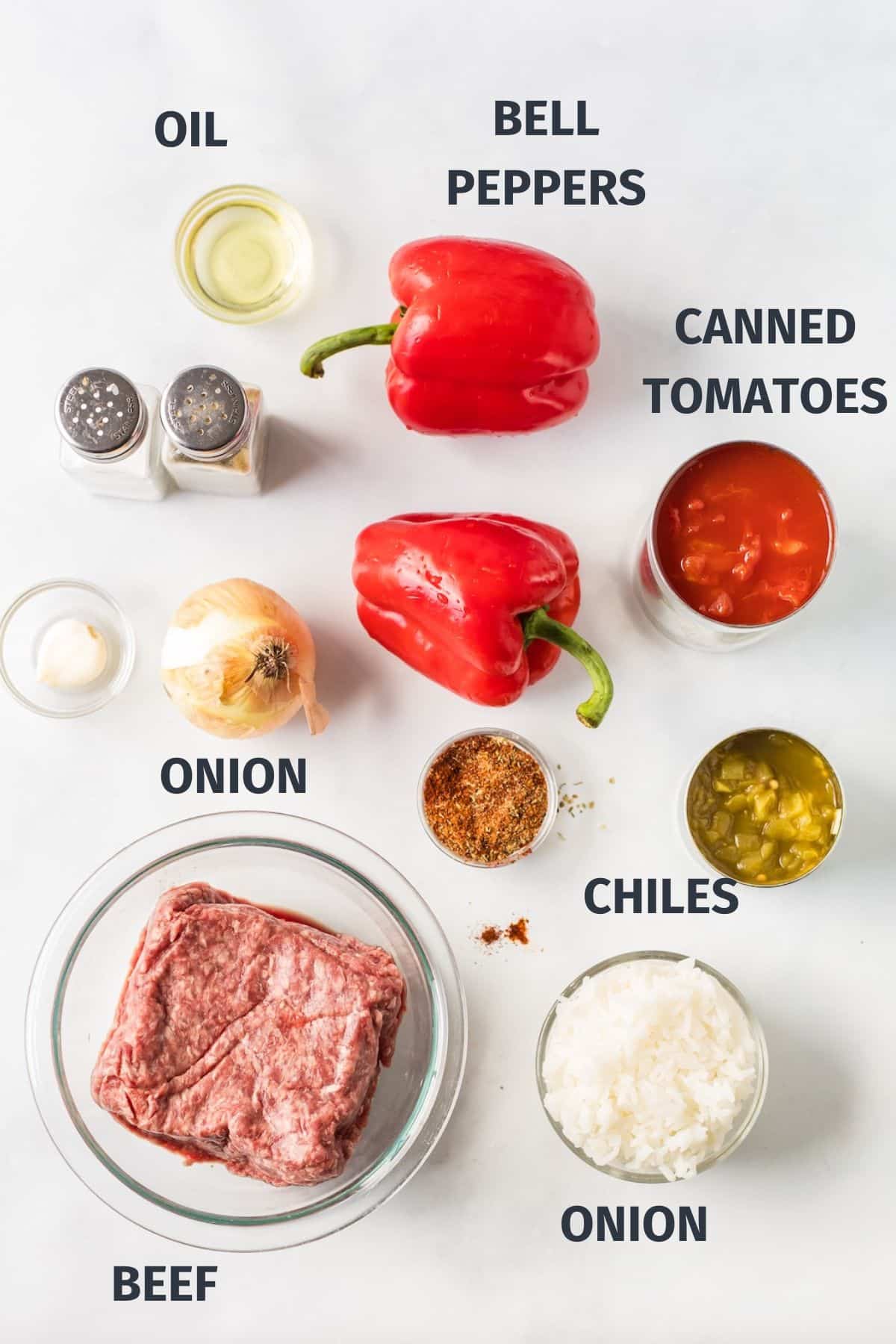 ingredients for unstuffed pepper skillet.