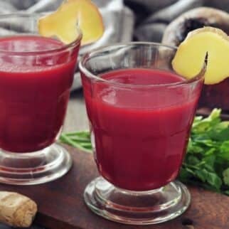 two glasses of beet ginger juice.
