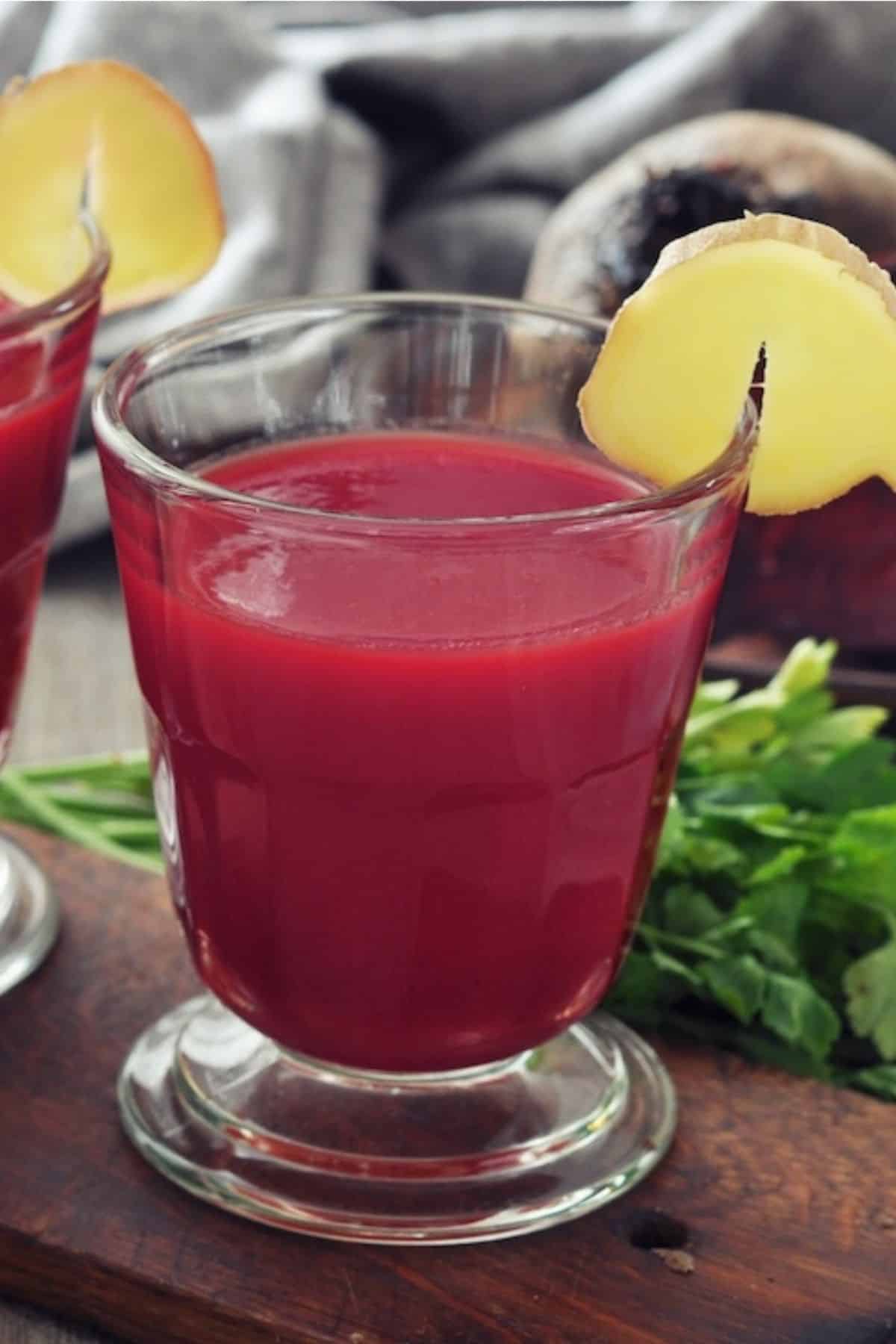 glass of beet ginger juice.